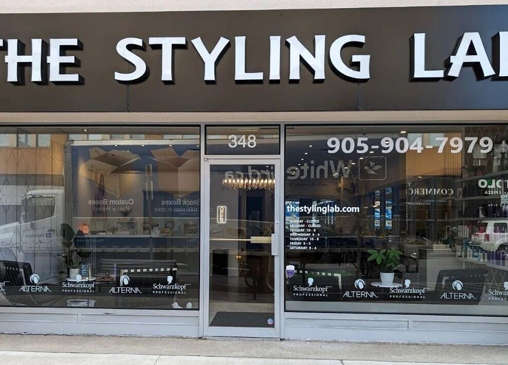 Front view of The Styling Lab by Kali in Oakville, Ontario, CA showcasing its modern entrance.