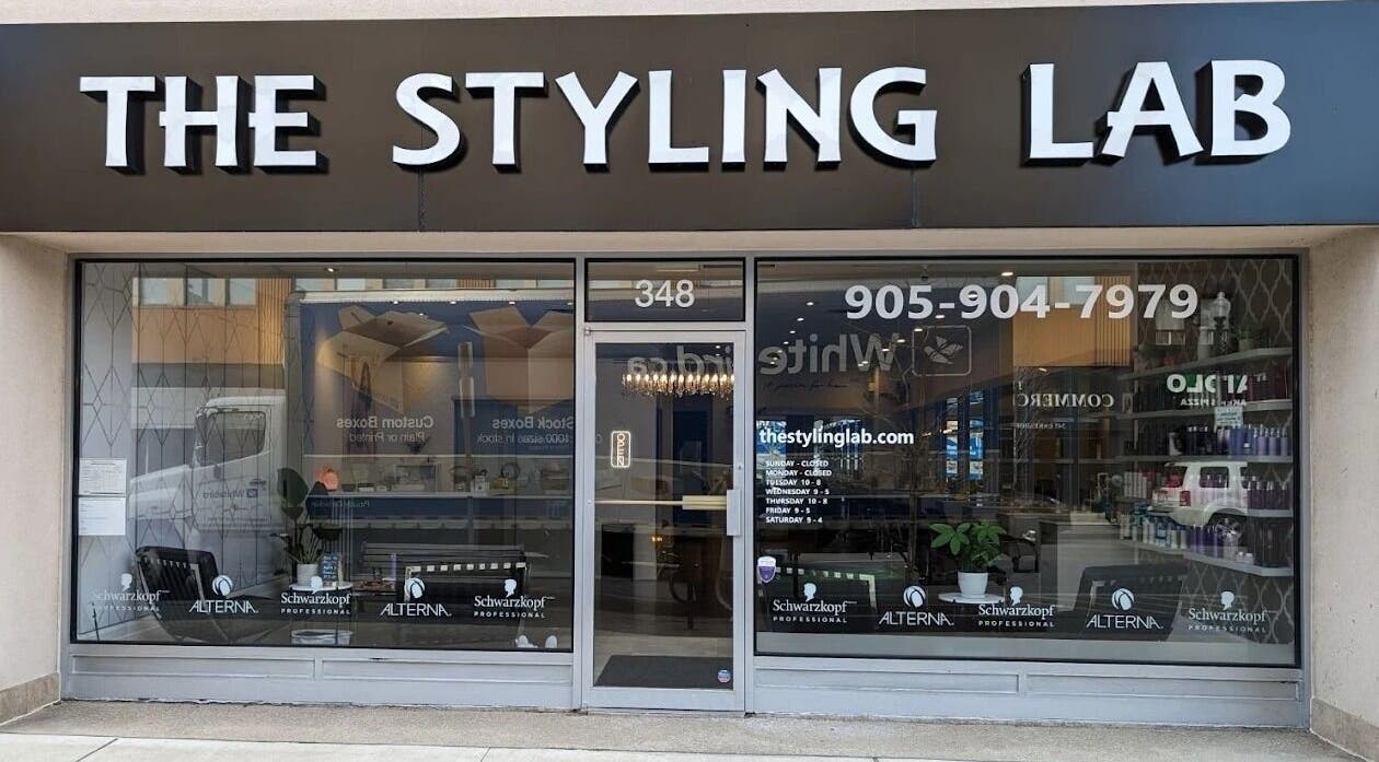 Front view of The Styling Lab by Kali in Oakville, Ontario, CA showcasing its modern entrance.