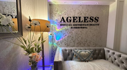 Elegant lobby of Ageless Beauty and Wellness Spa in Vancouver, British Columbia, CA with plush seating and floral decor.