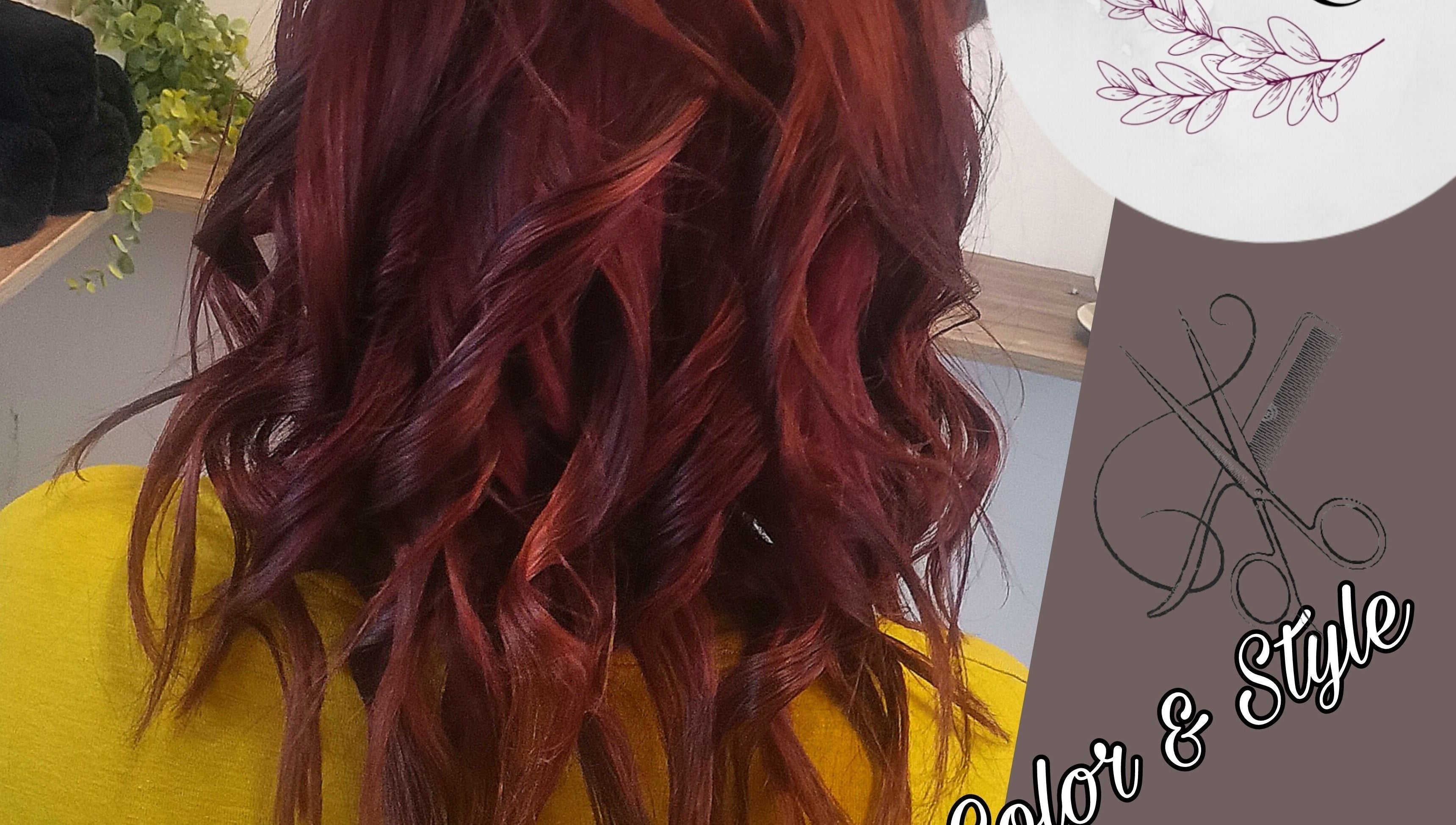 Beautiful crimson curls styled at Gracefully Gorgeous, Kempton Park, Gauteng, ZA salon.