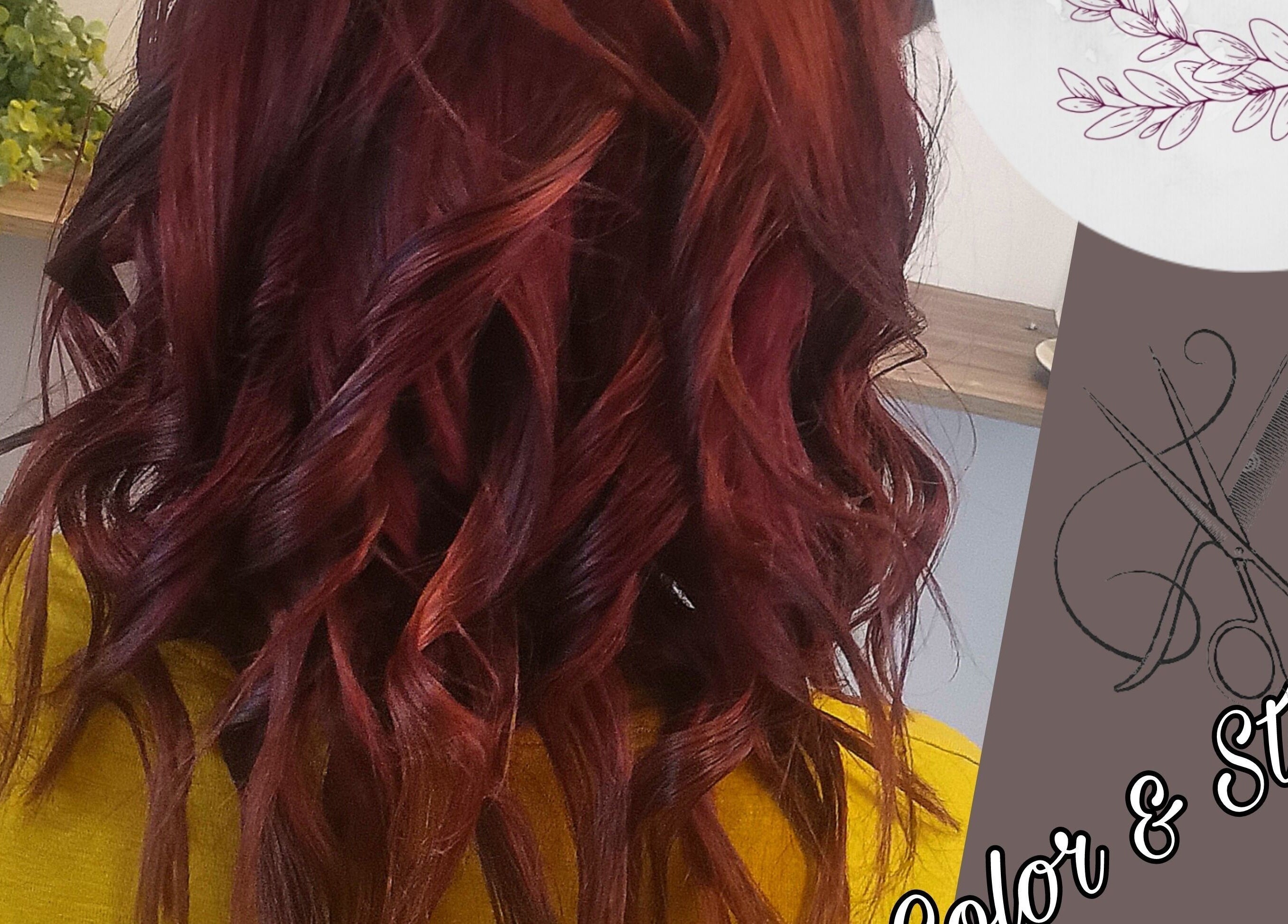 Beautiful crimson curls styled at Gracefully Gorgeous, Kempton Park, Gauteng, ZA salon.