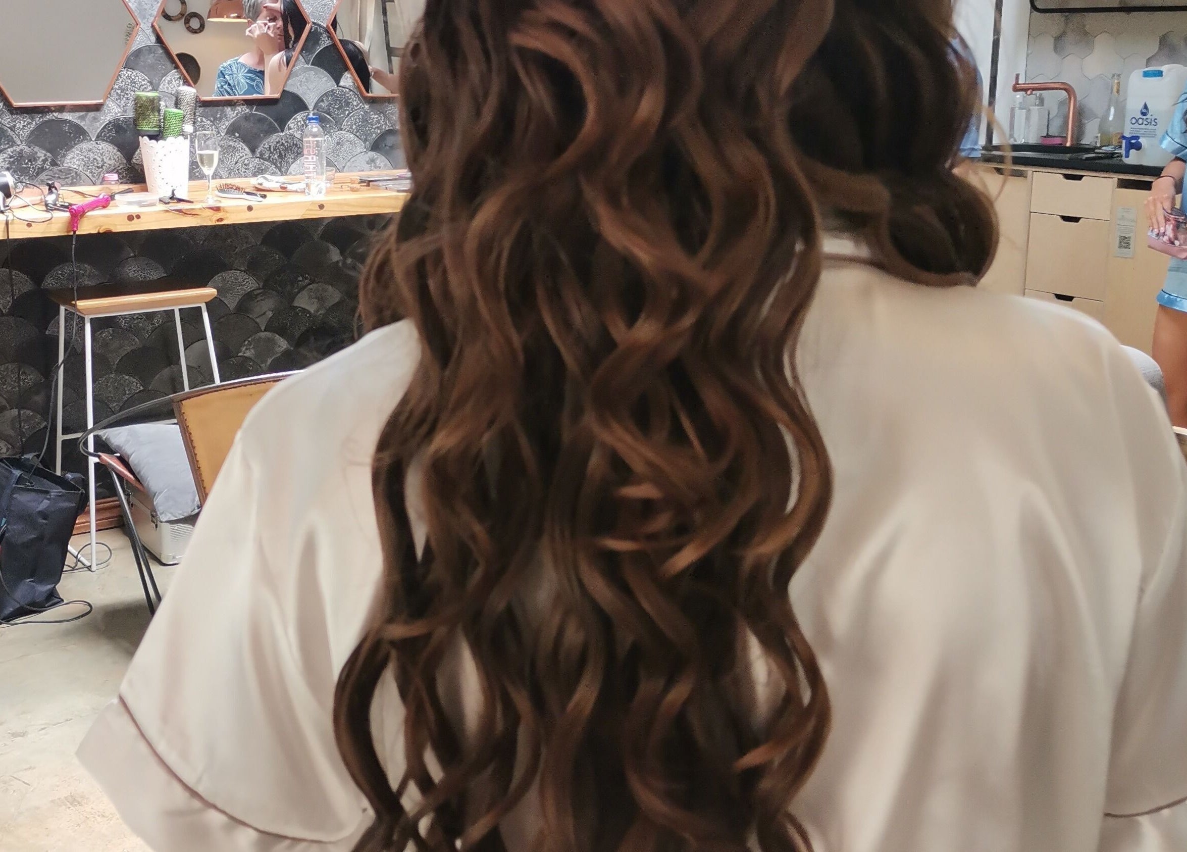 Brunette hair styled in long waves at Gracefully Gorgeous, Kempton Park, Gauteng, ZA.