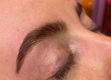 Detailed view of expertly groomed eyebrows at Mary and Rose, Portsmouth, England, GB.