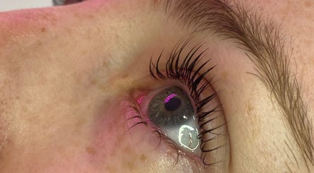 Closeup of perfectly styled eyelashes at Mary and Rose, Portsmouth, England, GB.