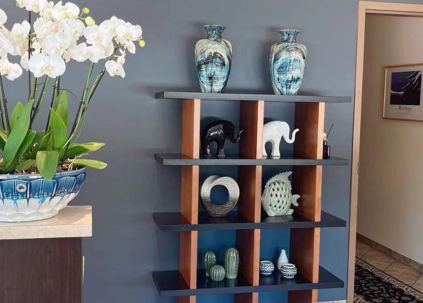 Stylish decor with orchids and art at Red Sun Spa, Naperville, Illinois, US.