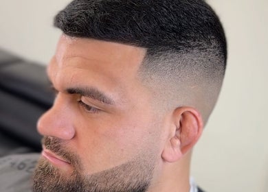 Close-up of a trendy fade haircut at Vision Studio, Coomera, Queensland, AU.
