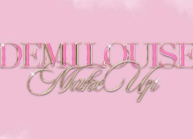 Elegant DEMI LOUISE MAKEUP logo in pink and gold, located in Middlesbrough, England, GB.