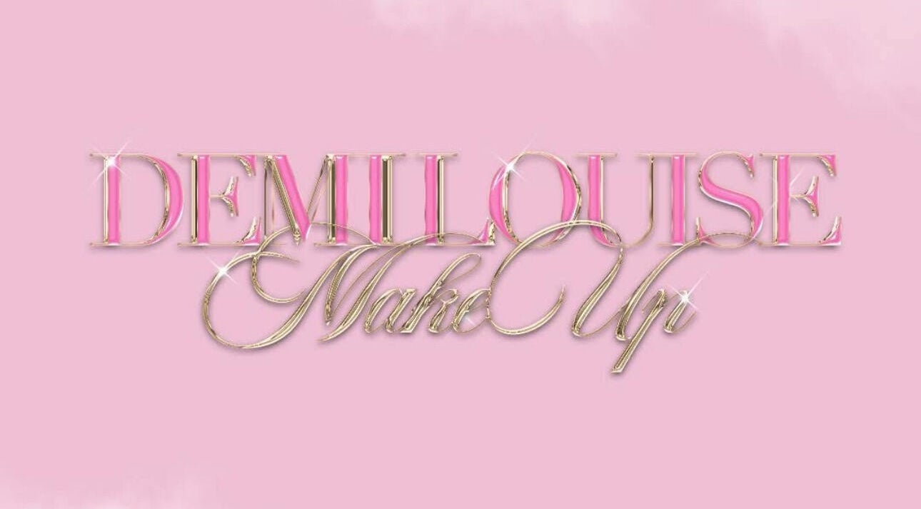 Elegant DEMI LOUISE MAKEUP logo in pink and gold, located in Middlesbrough, England, GB.