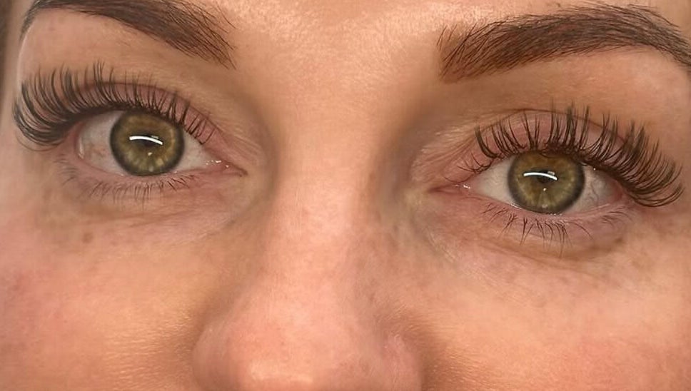 Close-up of eyelash extensions at Moonlight Lashes, East Kilbride, Scotland, GB showcasing detailed work.