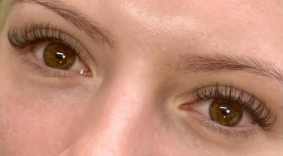 Closeup of beautifully styled eyelashes at Moonlight Lashes in East Kilbride, Scotland, GB.