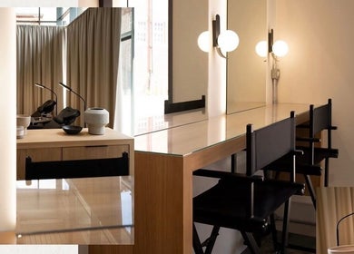 Sleek makeup stations at Amber Grace Artistry, Sheffield, England offering a luxurious beauty experience.