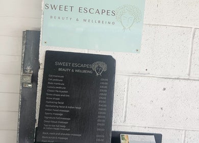 Service menu at Sweet Escapes Beauty & Wellbeing, Rolleston-on-dove, England, GB.