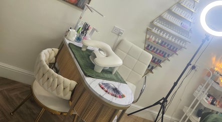 Elegant nail station at Sweet Escapes Beauty & Wellbeing, Rolleston-on-dove, England, showcasing manicure essentials.