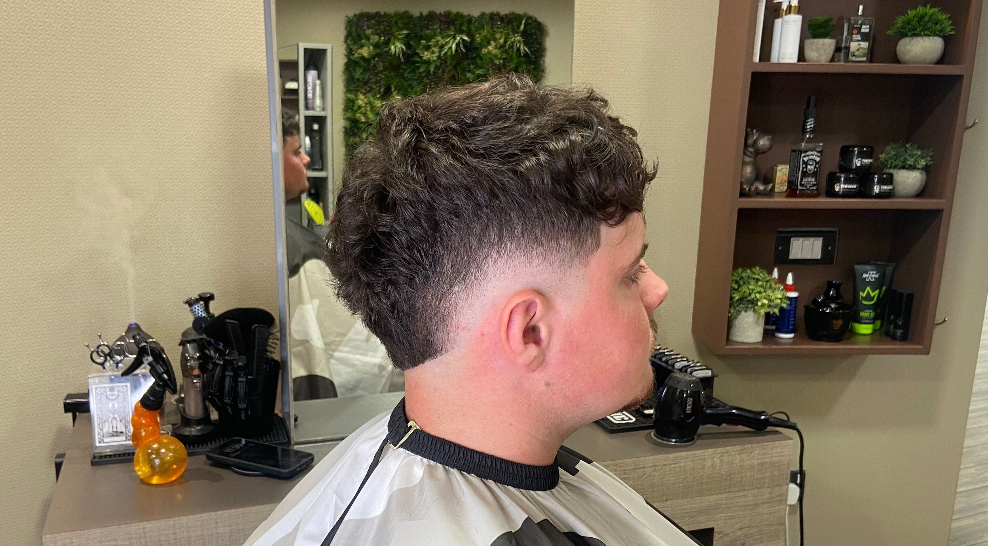 Close-up of fresh haircut at Jay’s Barbering at Beaujolais Hair, Dunstable, England, GB.