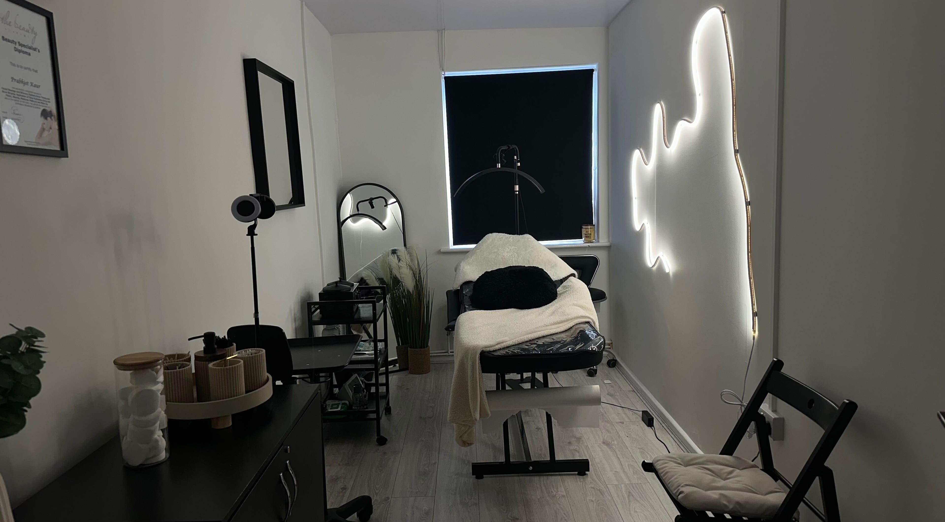 Cozy treatment room at Brow and Wax Studio, Birmingham, England, GB.