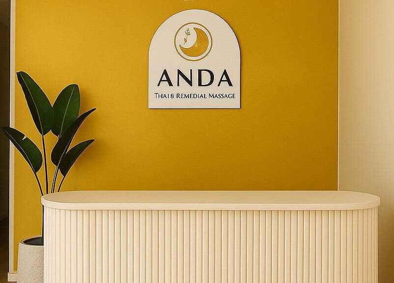 Reception at Anda (Camberwell) Thai Massage & Remedial Massage, Melbourne, Victoria, AU with warm yellow tones.