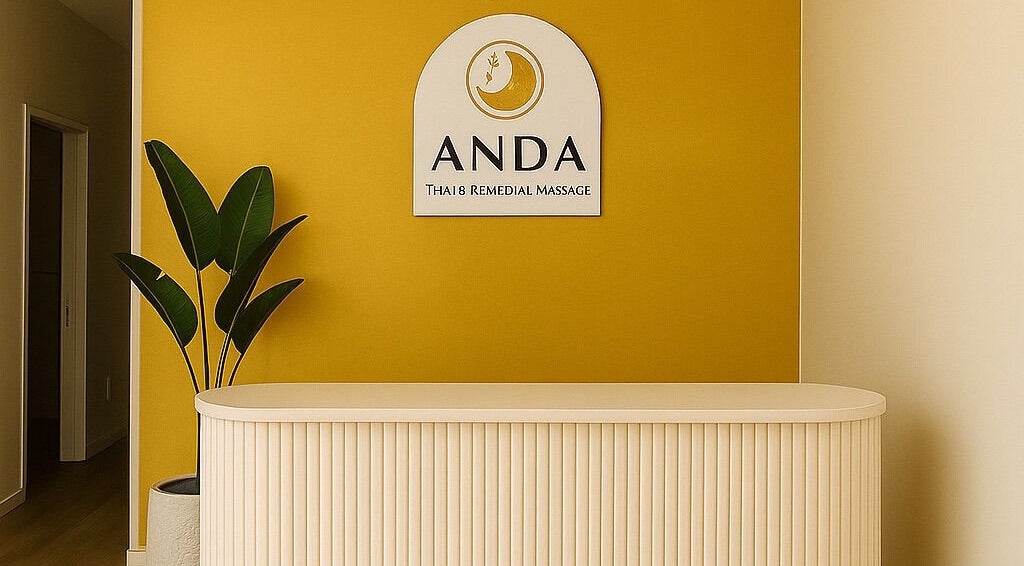 Reception at Anda (Camberwell) Thai Massage & Remedial Massage, Melbourne, Victoria, AU with warm yellow tones.