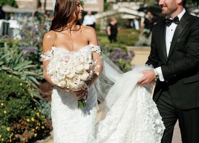 Bride and groom walk elegantly at Glory Glow 2G Mobile Spray Tan Greater Scottsdale, Scottsdale, Arizona.