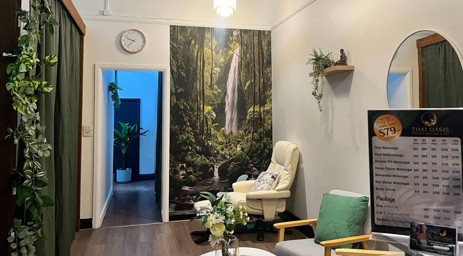 Relaxing spa room at Thai Oasis Lifestyle Massage & Spa in Stanmore, New South Wales, AU with lush decor.