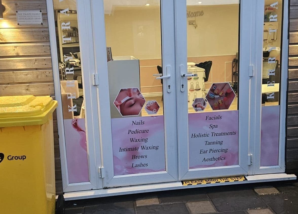 Entrance of Precious Beauty in Hull, England, GB, showcasing a variety of beauty services offered.