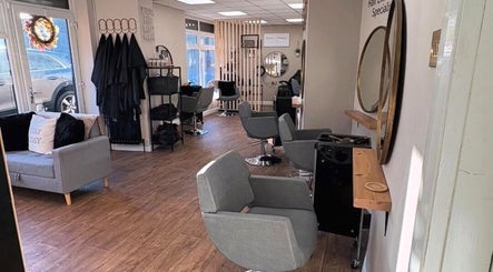 Modern salon interior at Stacey Crossley Make-up & Beauty, Brighouse, England, GB with stylish seating and decor.