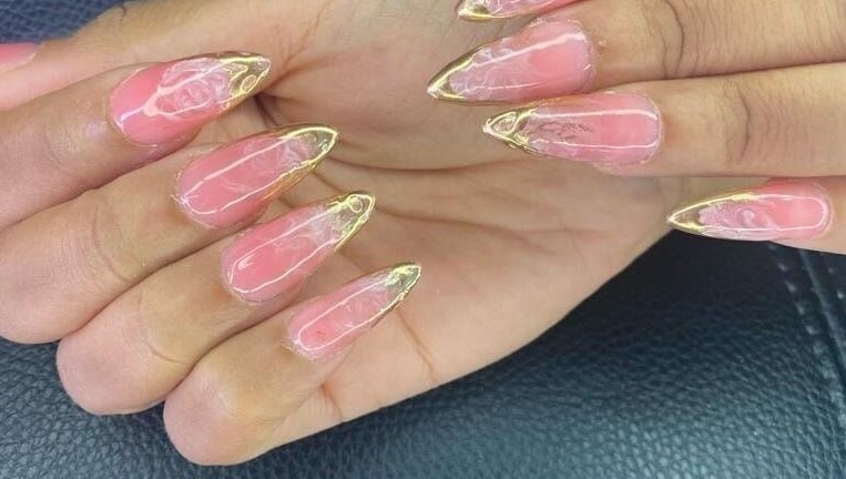 Elegant pink and gold nails crafted at Nailz Dezurve Jody, Siparia, Siparia, TT.
