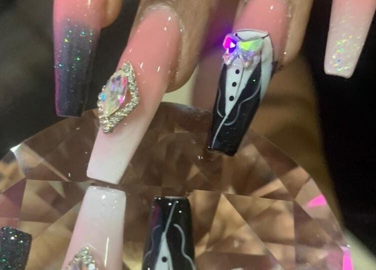 Intricate black and pink nail art design at Nailz Dezurve Jody, Siparia, Siparia, TT.