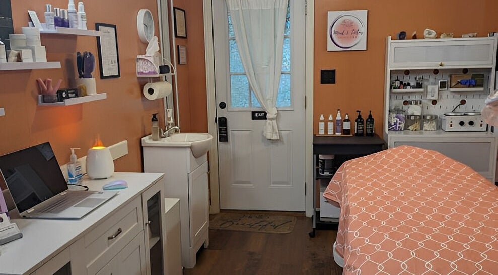 Inside view of Mud and Lotus Skincare in Burnsville, North Carolina, US showcasing a treatment room ambiance.