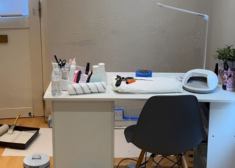 Nail station at Complementary Health in Balmedie, Scotland, GB, showcasing tools and an inviting setting.