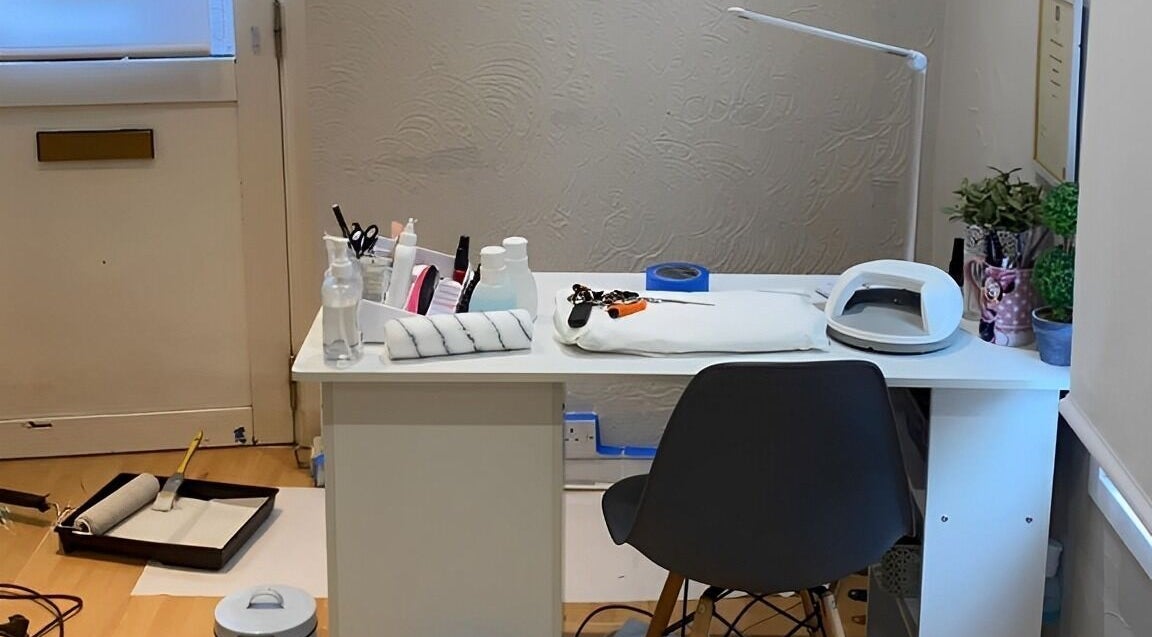 Nail station at Complementary Health in Balmedie, Scotland, GB, showcasing tools and an inviting setting.