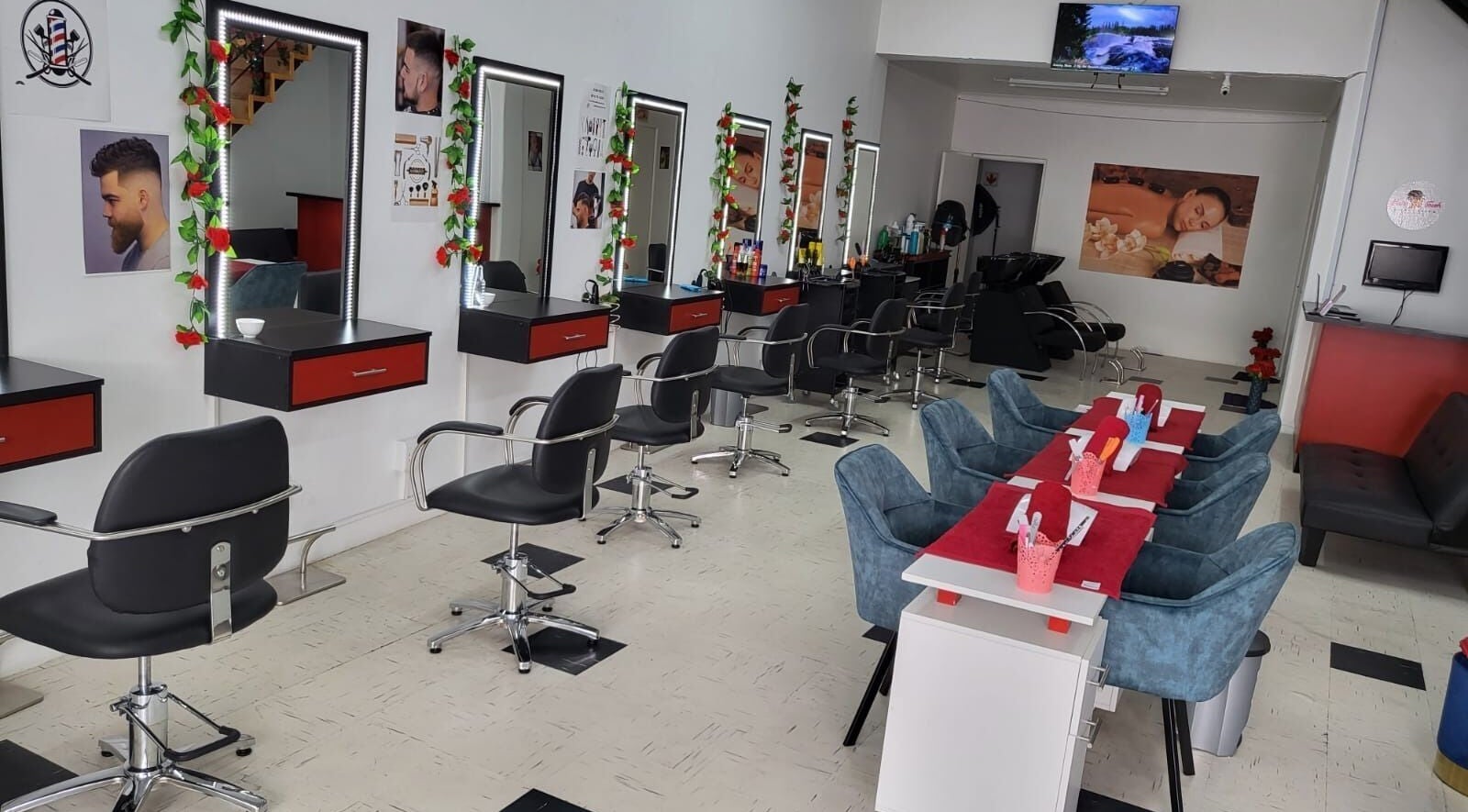 Stylishly arranged salon at Hair Touch Woodstock, Cape Town, Western Cape, ZA showcasing modern workstations.