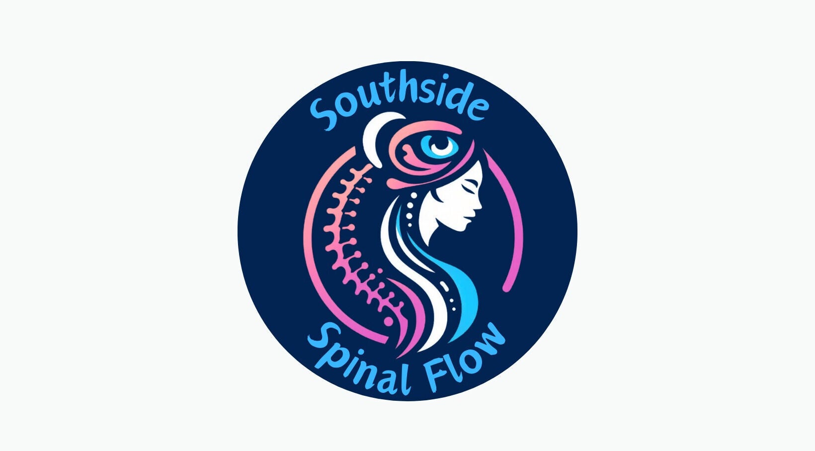 Southside Spinal Flow logo featuring a woman's profile with a stylized spine in Cairns, Queensland, AU.