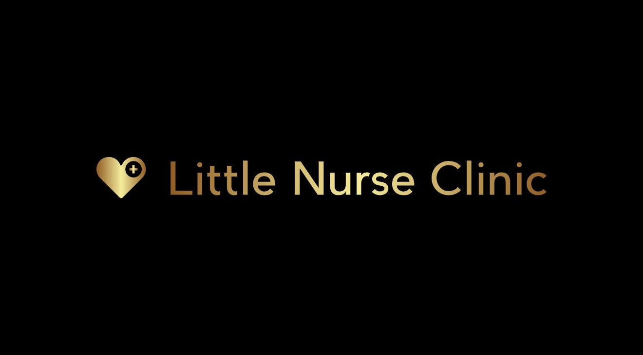 Little Nurse Clinic logo in gold on black, West Wickham, England, GB.