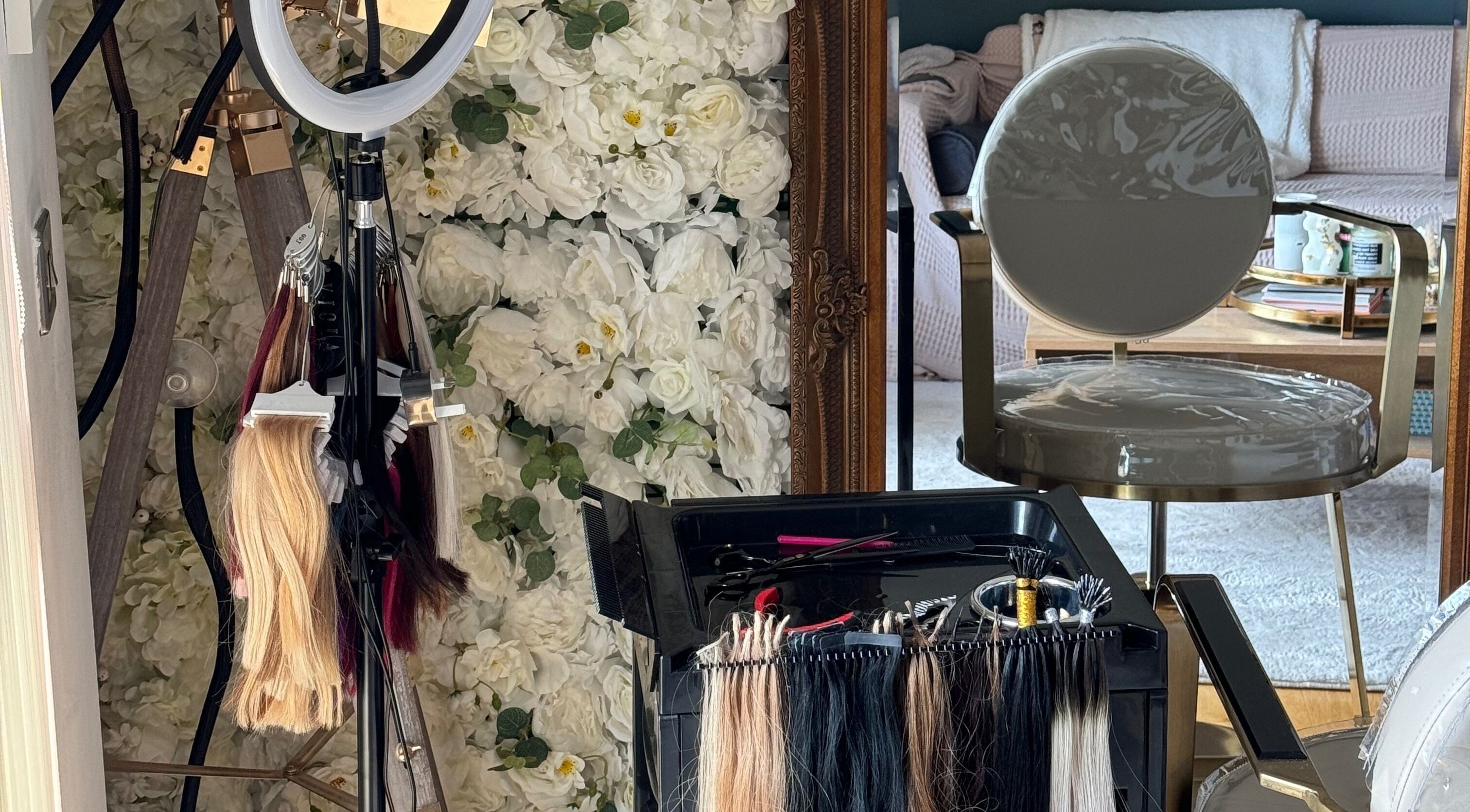 Sophisticated hair extension setup at Hair Extensions by Kinga Liu, Leeds, England, GB.