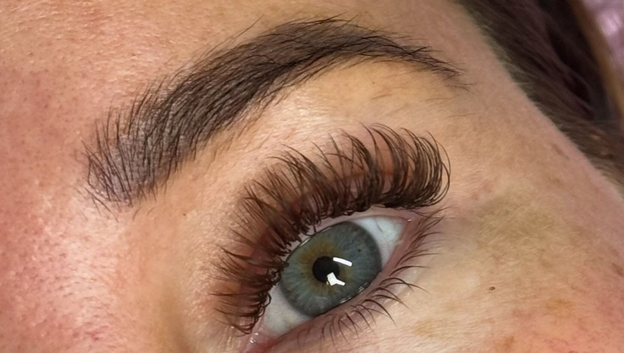 Close-up of eyelash extensions at Alice May Lashes in Crawley, England, GB, showcasing detailed lash work.