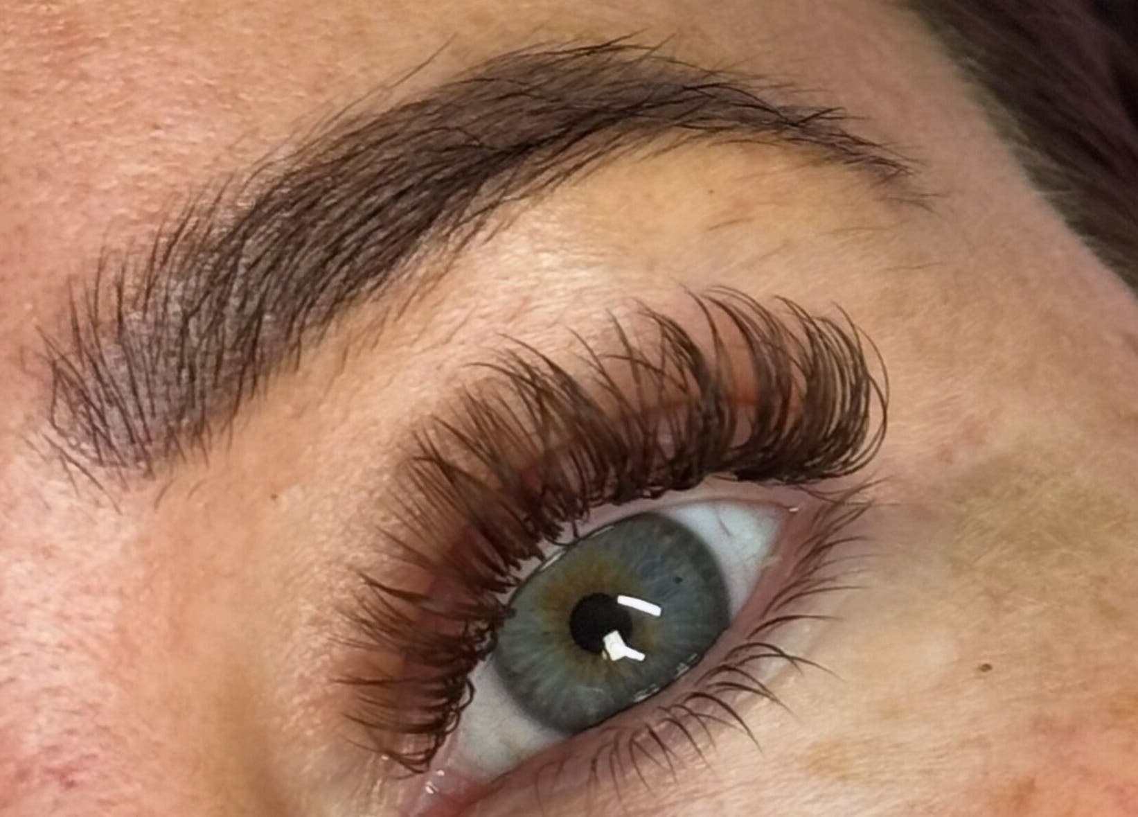 Close-up of eyelash extensions at Alice May Lashes in Crawley, England, GB, showcasing detailed lash work.