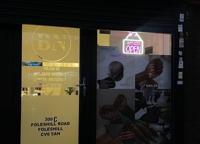 Front view of BN STUDIO at Coventry, England, GB showcasing inviting spa and nail art signage.