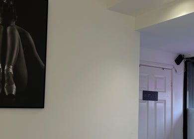 Artistic ballet poster in BN STUDIO, Coventry, England, GB, enhancing the serene studio environment.