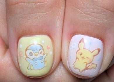 Cartoon nail art at Lunalili Nails, Singapore, Singapore, SG with penguin and yellow creature designs.