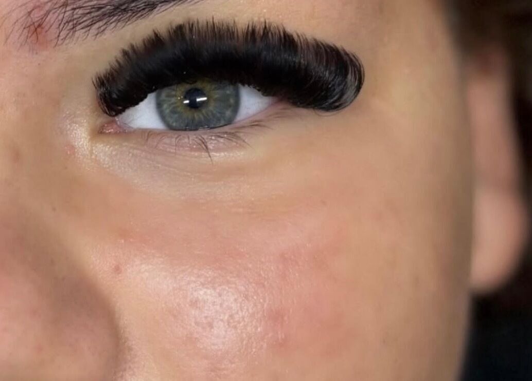 Close-up of eyelash extensions at lashedbylgx in Great Notley, England, GB.