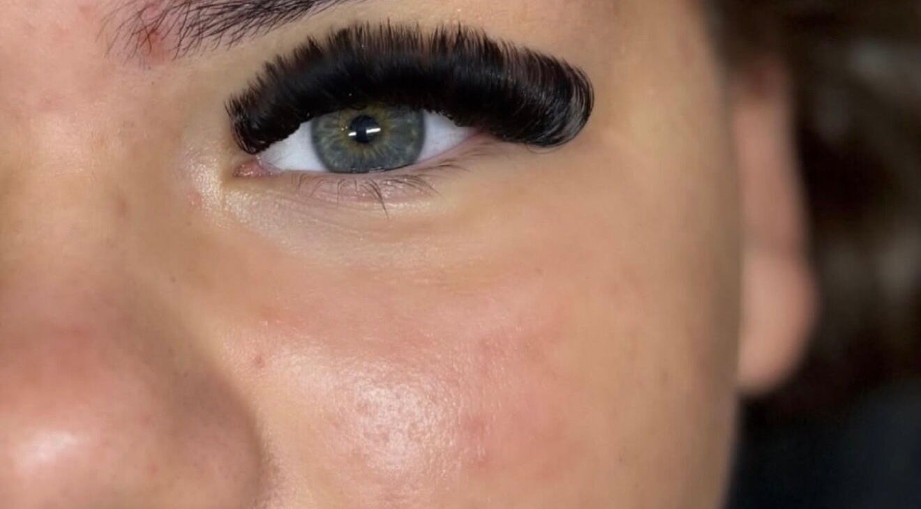 Close-up of eyelash extensions at lashedbylgx in Great Notley, England, GB.