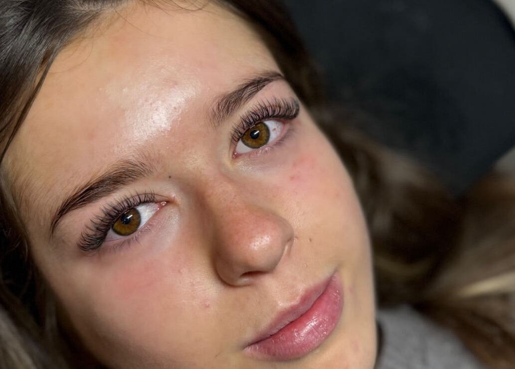 Close-up of eyelash extensions at lashedbylgx in Great Notley, England, GB, showcasing meticulous craftsmanship.