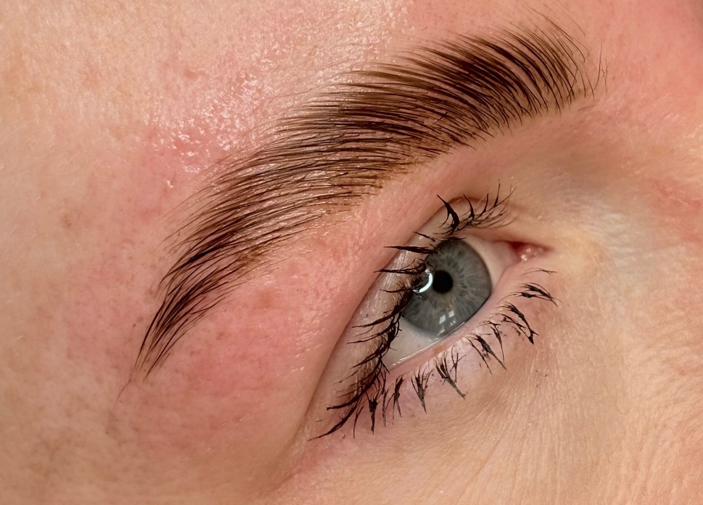 Close-up of expertly shaped eyebrow at Signature Brows in Bridgend, Wales, GB.