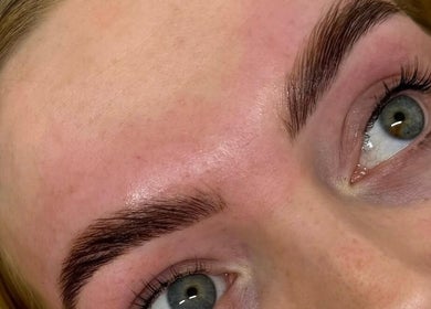 Close-up of beautifully styled brows and lashes at Km Lashes, Bury St Edmunds, England, GB.