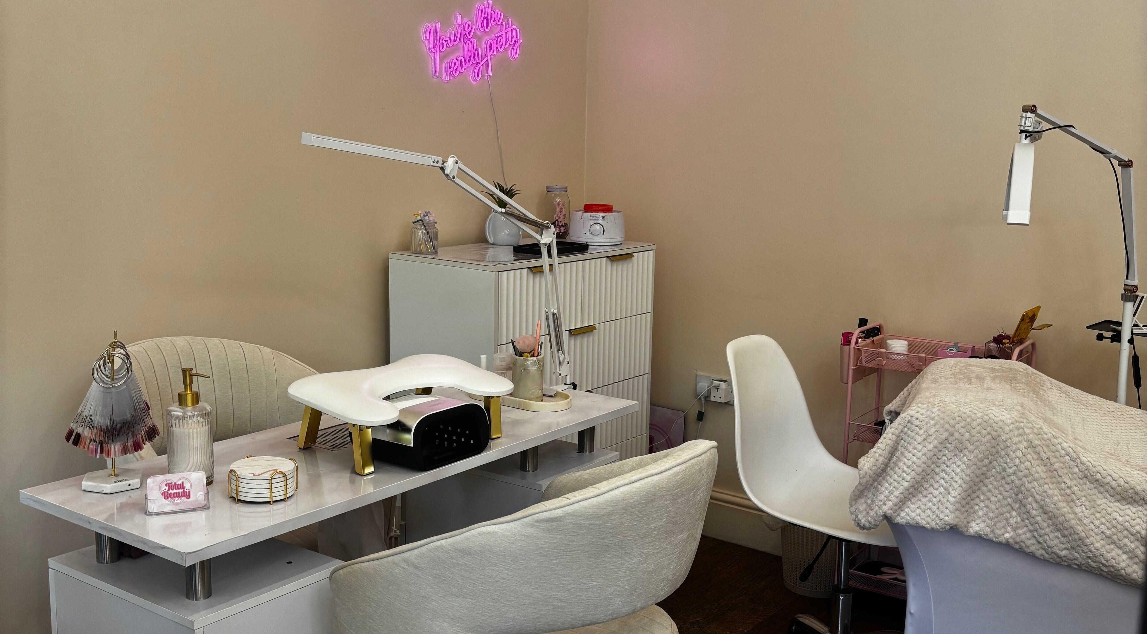 Elegant nail and beauty workstation at Total Beauty by Ash, Sale, England, GB.