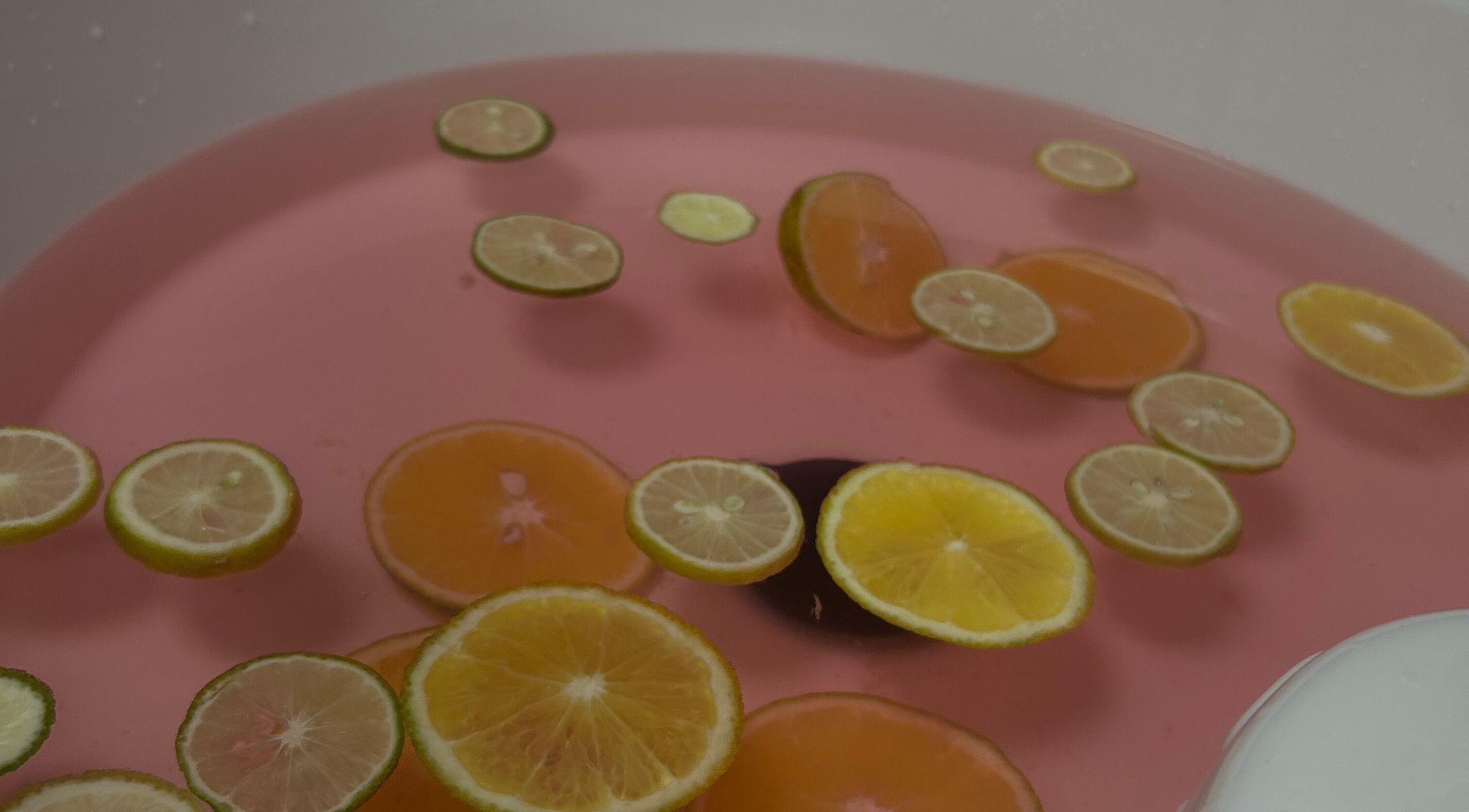 Invigorating citrus slices float in a pink spa bath at Fayva Day Spa, Chaguanas, Chaguanas, TT, enhancing relaxation.