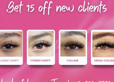 Lash of Luxury in Los Gatos, California offers 15% off new client lash extensions. Various lash styles shown.