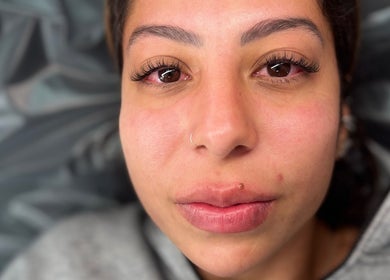 Close-up of lash enhancement at Hannaesthetics & Cosmetics, Ashton-in-makerfield, England, GB.