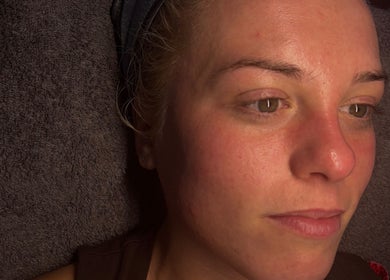 Woman enjoying facial treatment at Hannaesthetics & Cosmetics, Ashton-in-Makerfield, England, GB.