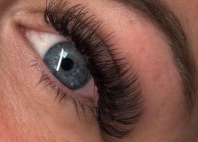 Close-up of voluminous eyelashes at Hannaesthetics & Cosmetics, Ashton-in-Makerfield, England.